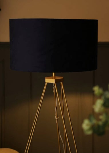 ValueLights Aero Gold Tripod Floor Lamp with Velvet Lampshade