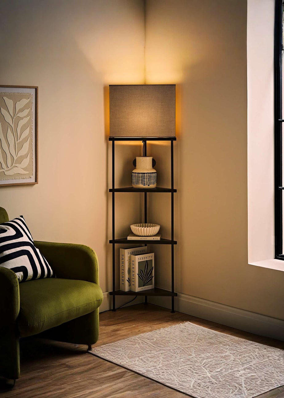 ValueLights Black Taska 3 Tier Shelf Floor Lamp