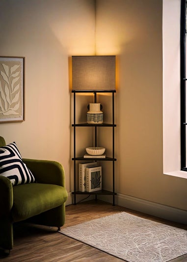 ValueLights Black Taska 3 Tier Shelf Floor Lamp