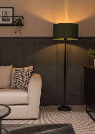 ValueLights Charlie Black Stem Floor Lamp with Drum Lampshade