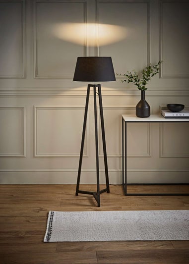 ValueLights Lottie Black Tripod Floor Lamp with Tapered Lampshade