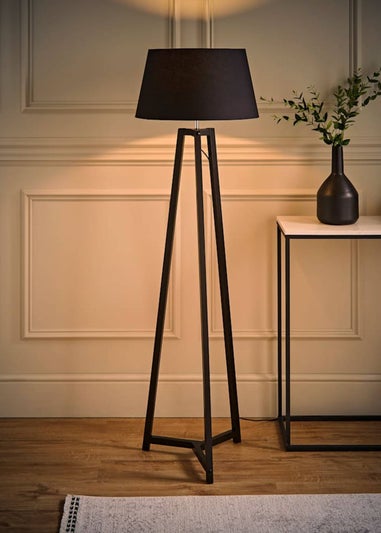 ValueLights Lottie Black Tripod Floor Lamp with Tapered Lampshade