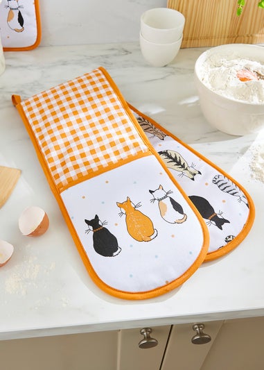 Ulster Weavers Cats In Waiting Orange Double Oven Glove