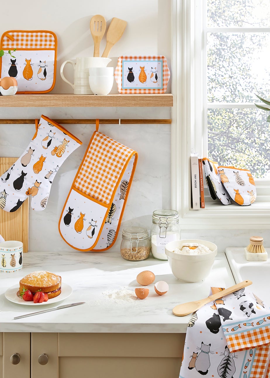 Ulster Weavers Cats In Waiting Orange Double Oven Glove