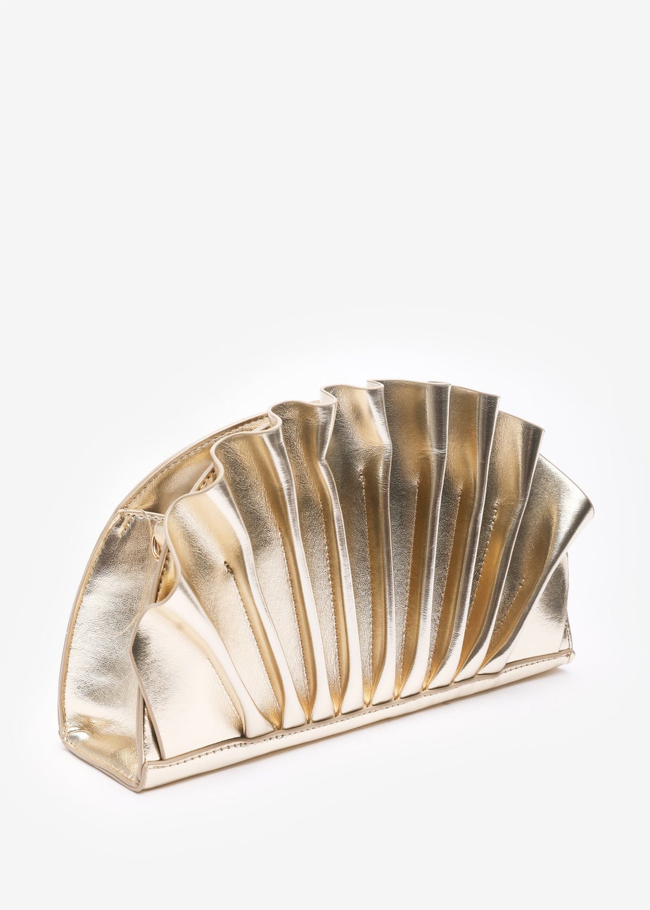 Where's That From Womens Mist Gold Metallic Shell Clutch Bag