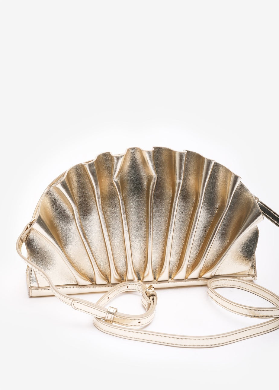 Where's That From Womens Mist Gold Metallic Shell Clutch Bag