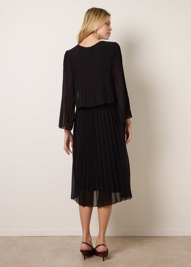 Blue Vanilla Black Chiffon Pleated Dress