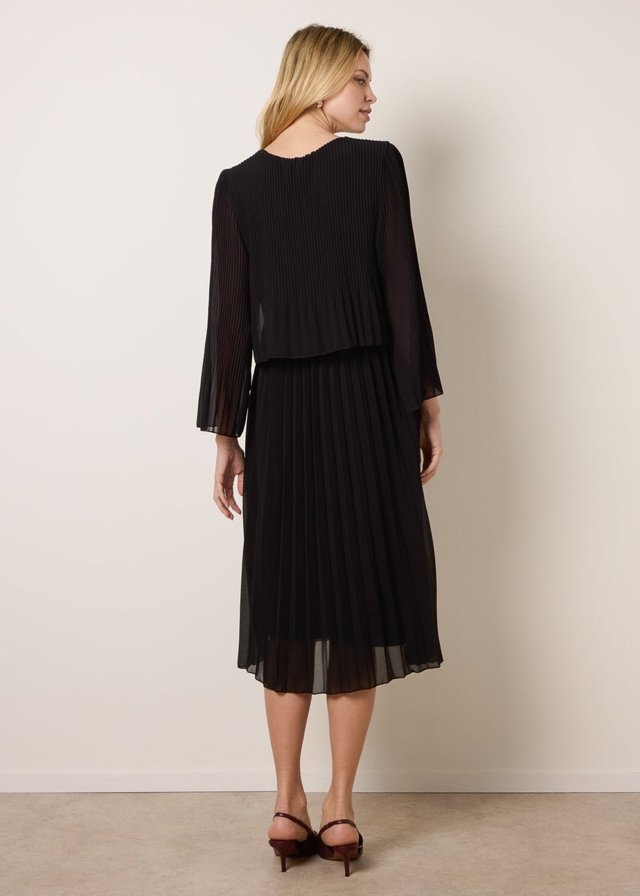 Blue Vanilla Black Chiffon Pleated Dress