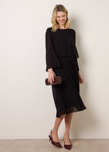 Blue Vanilla Black Chiffon Pleated Dress