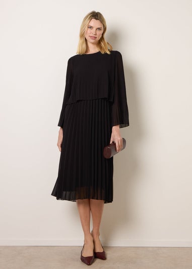 Blue Vanilla Black Chiffon Pleated Dress