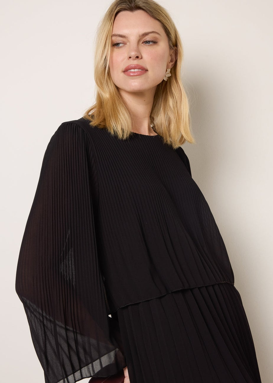 Blue Vanilla Black Chiffon Pleated Dress