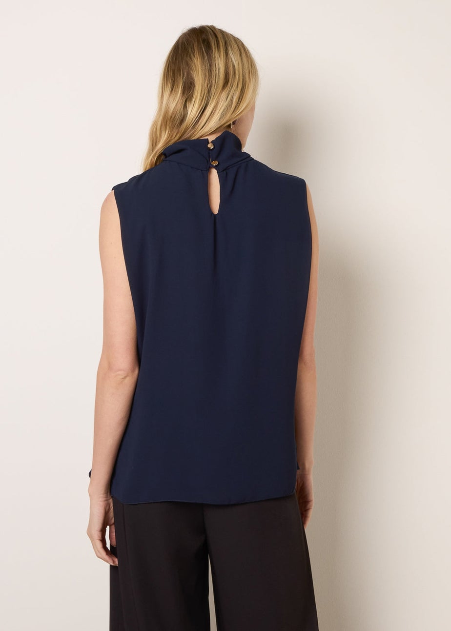 Blue Vanilla Navy Sleeveless Cowl Tie Front Chiffon Blouse