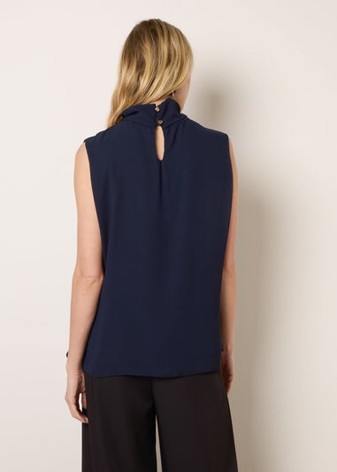 Blue Vanilla Navy Sleeveless Cowl Tie Front Chiffon Blouse
