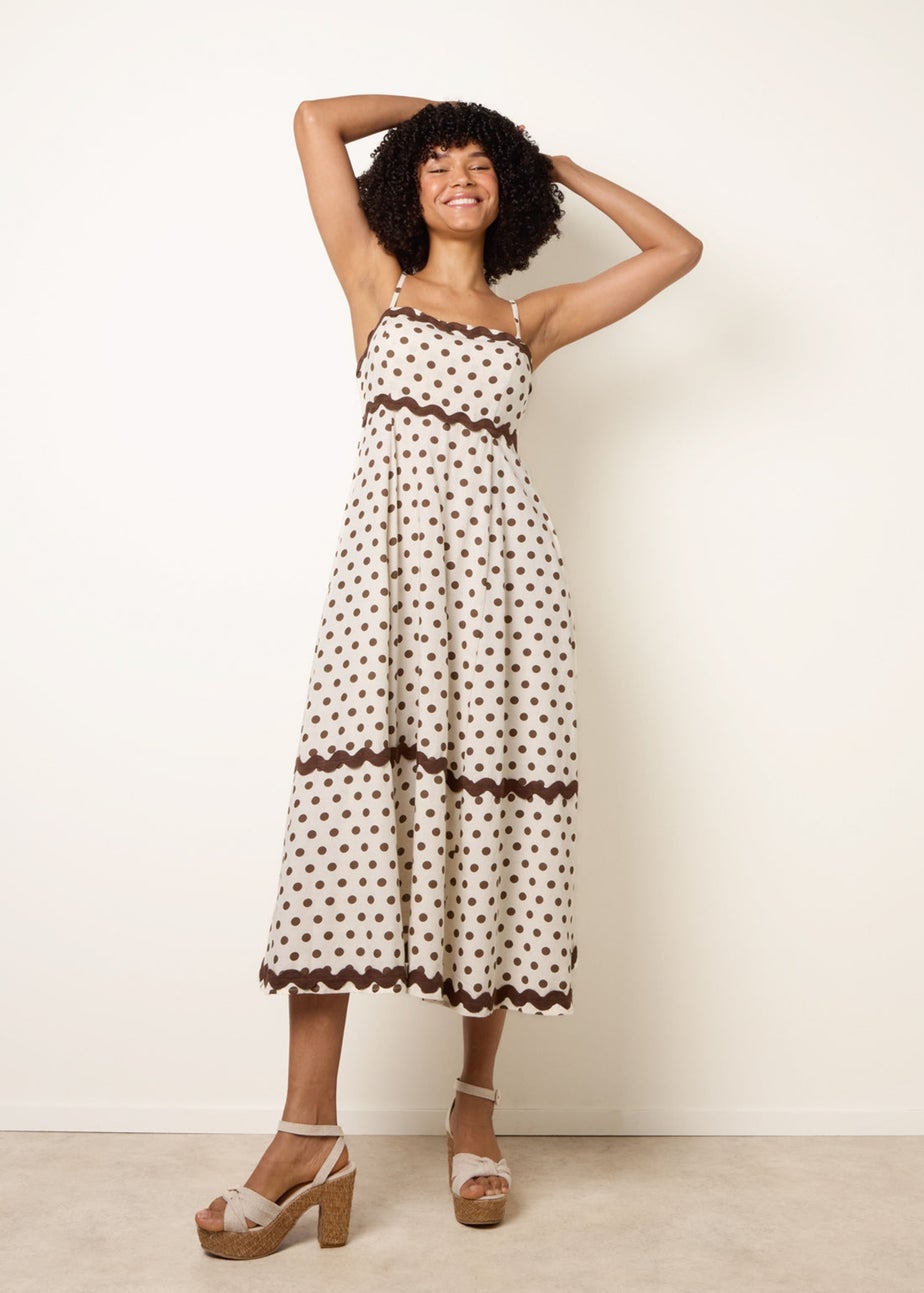 Blue Vanilla Stone Polka Ric Rac Midi Dress