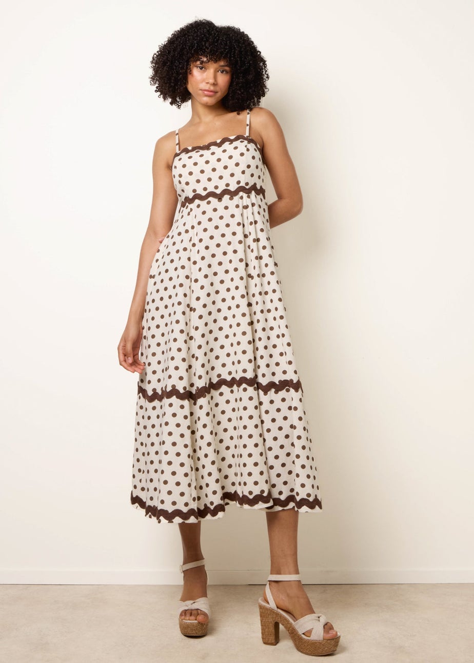 Blue Vanilla Stone Polka Ric Rac Midi Dress