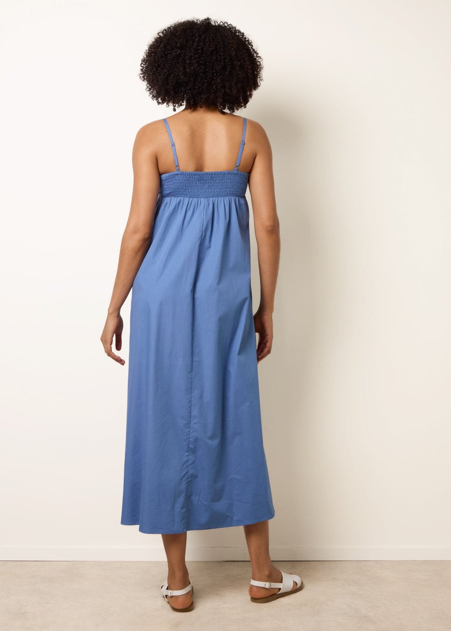 Blue Vanilla Blue Palm Tree Embroidery Smock Dress