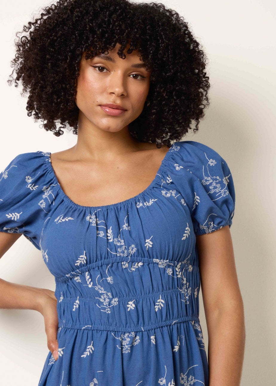 Blue Vanilla Blue Embroidery Milkmaid Midi Dress