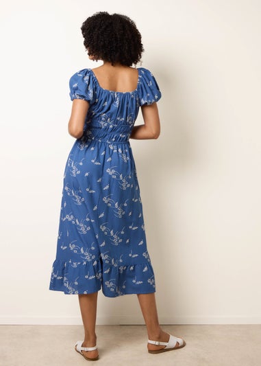 Blue Vanilla Blue Embroidery Milkmaid Midi Dress