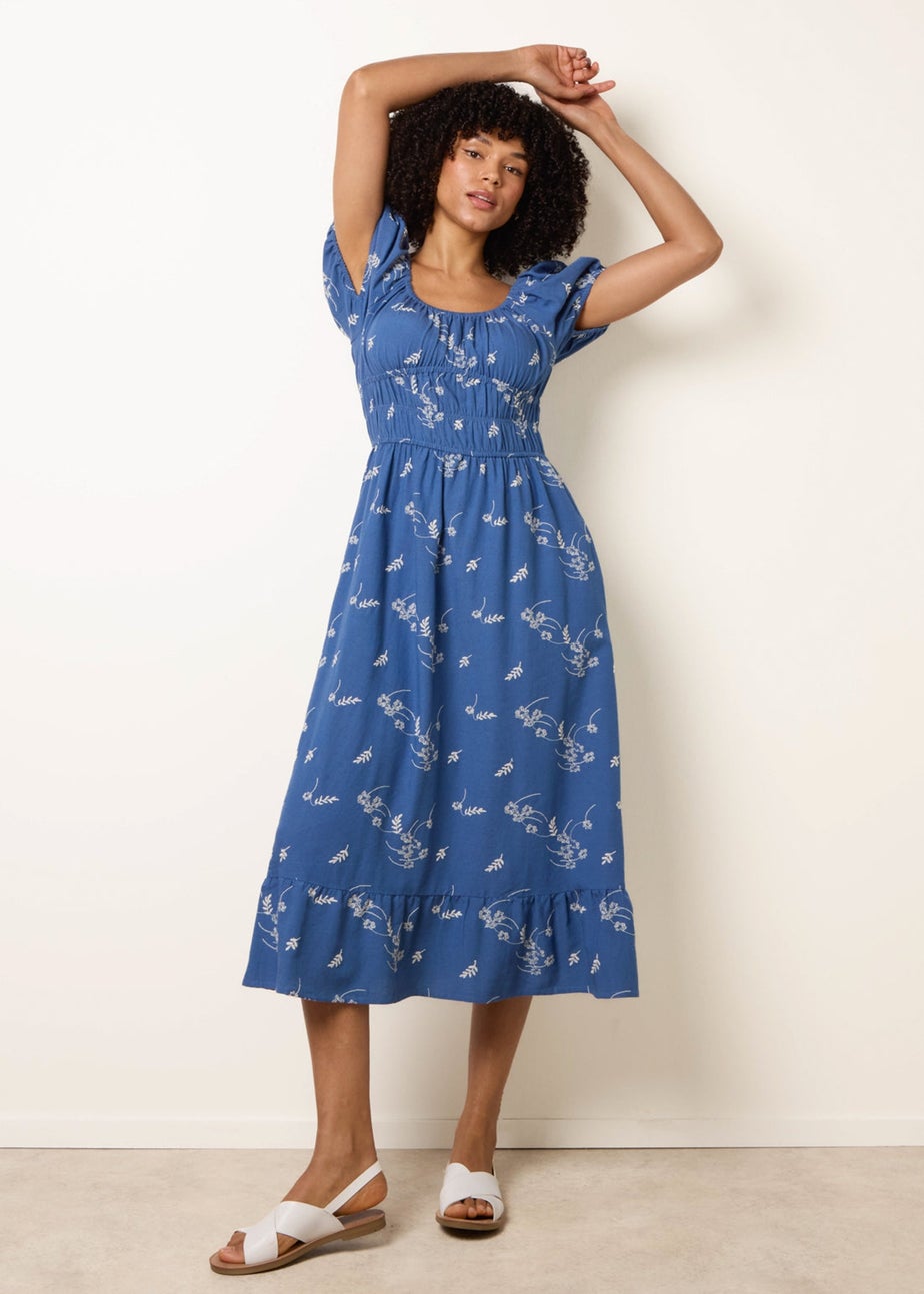 Blue Vanilla Blue Embroidery Milkmaid Midi Dress