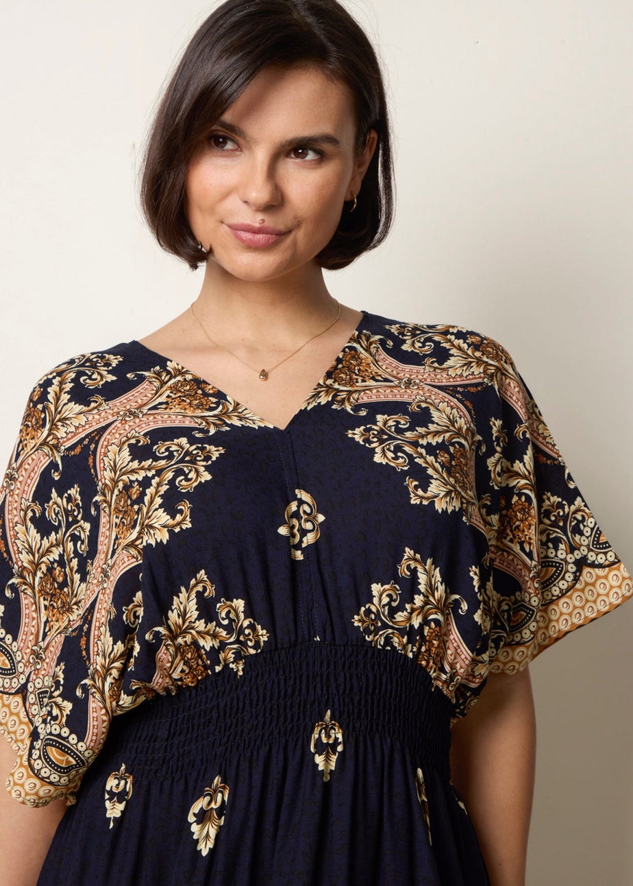 Blue Vanilla Navy Border Print Kimono Dress