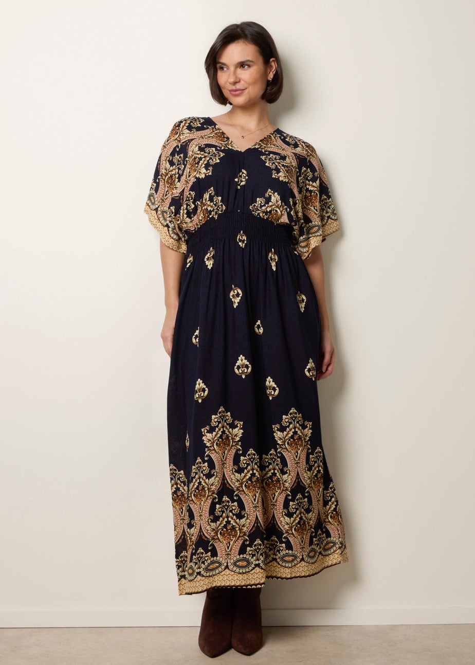 Blue Vanilla Navy Border Print Kimono Dress