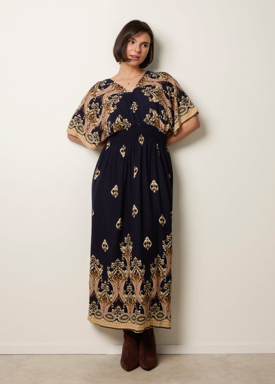 Blue Vanilla Navy Border Print Kimono Dress