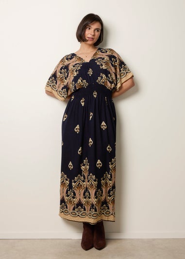 Blue Vanilla Navy Border Print Kimono Dress