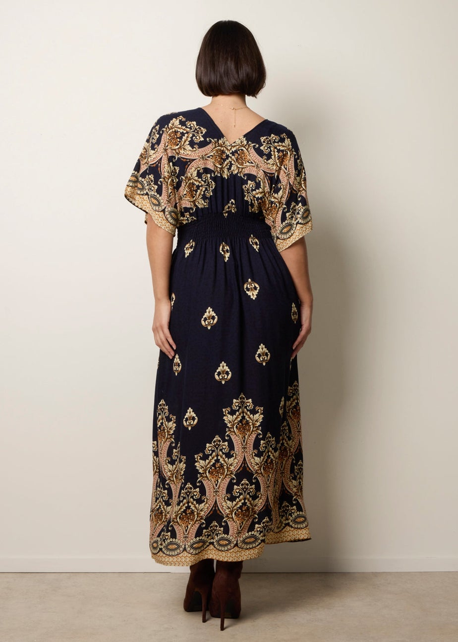 Blue Vanilla Navy Border Print Kimono Dress