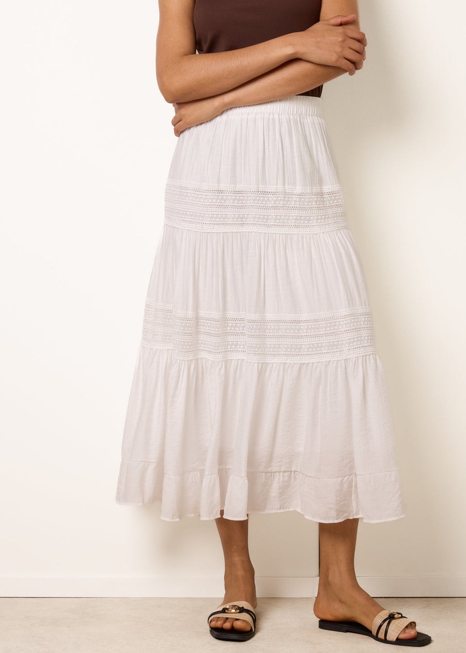 Blue Vanilla White Tiered Maxi Skirt