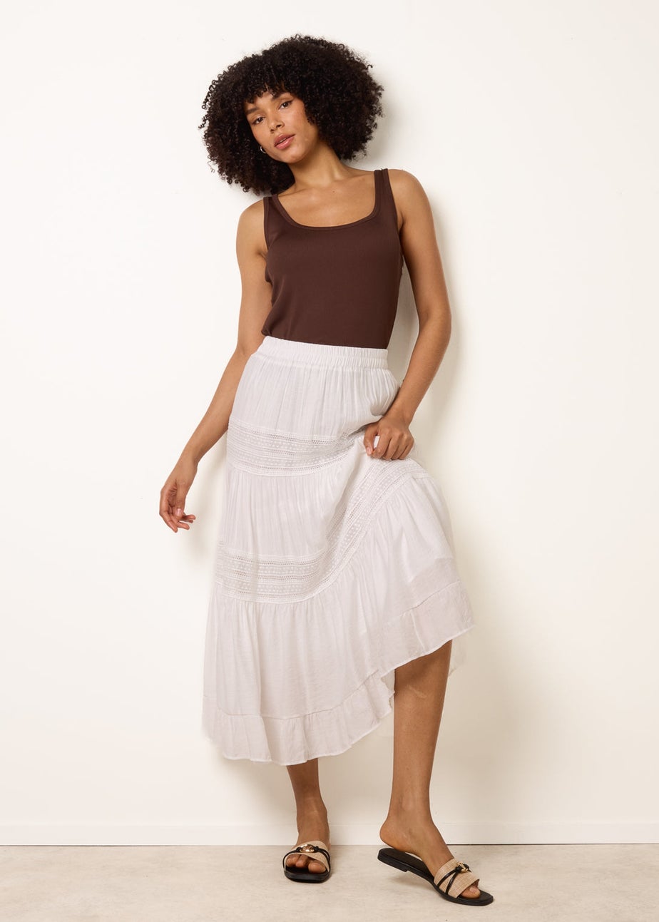 Blue Vanilla White Tiered Maxi Skirt