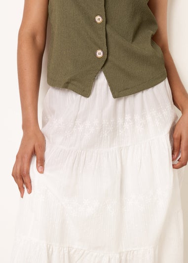 Blue Vanilla White Embroidered Tiered Maxi Skirt