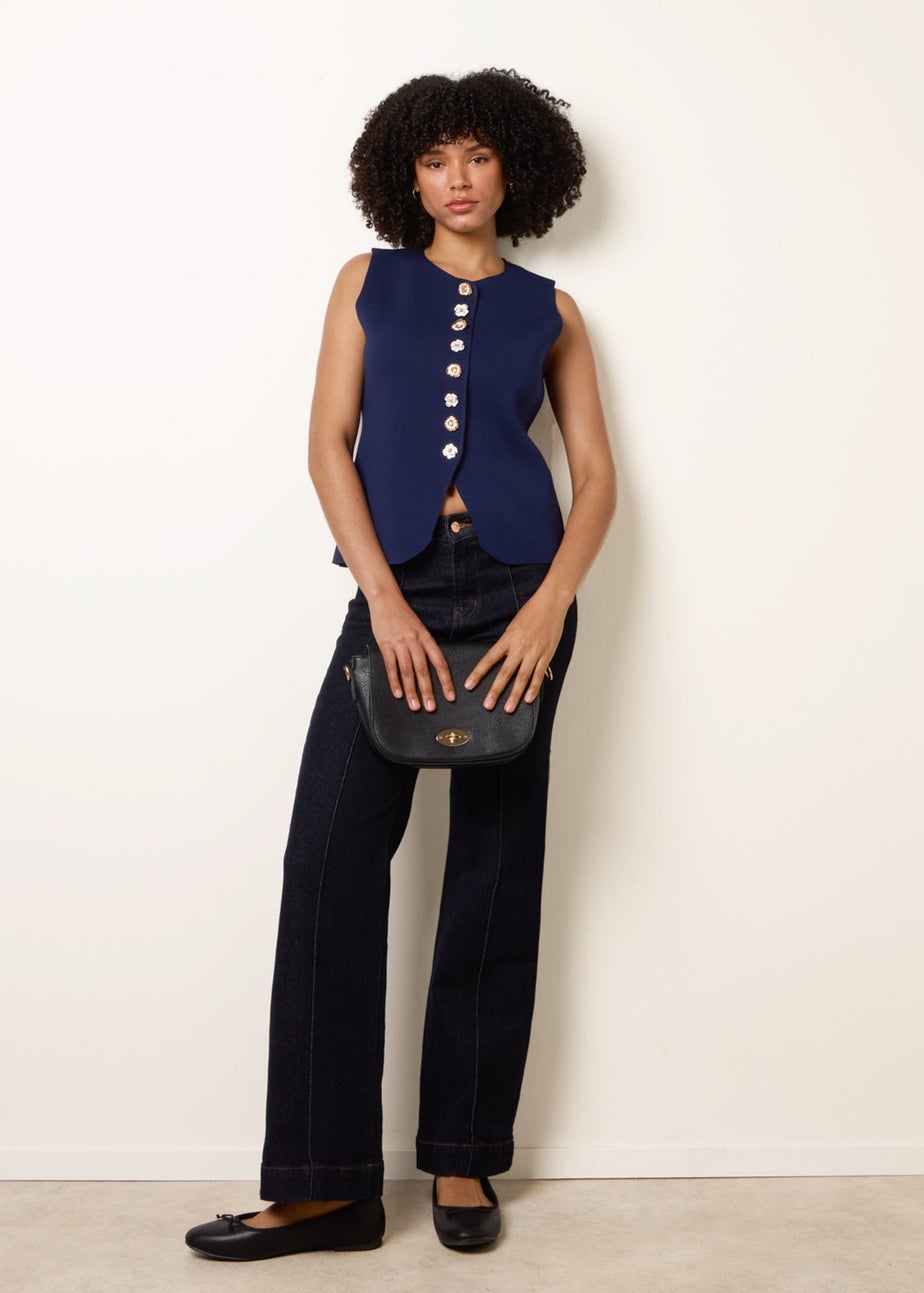 Blue Vanilla Navy Sleeveless Ribbed Button-Front Vest