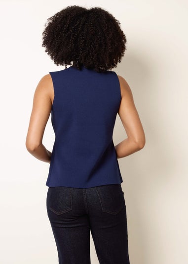 Blue Vanilla Navy Sleeveless Ribbed Button-Front Vest