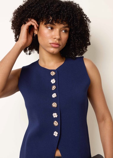Blue Vanilla Navy Sleeveless Ribbed Button-Front Vest
