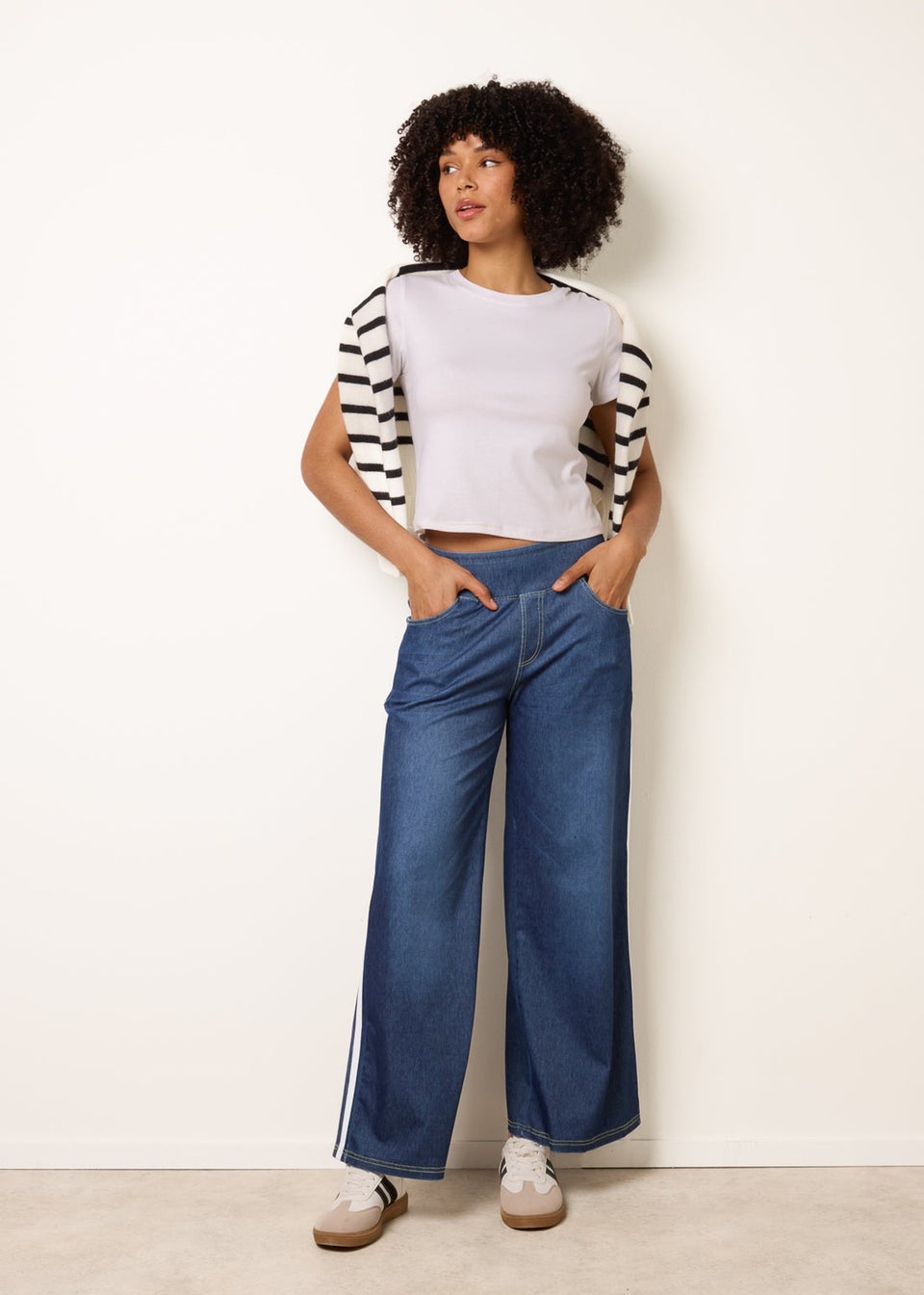 Blue Vanilla Blue Multi Stretch Side Stripe Deep Waistband Trousers