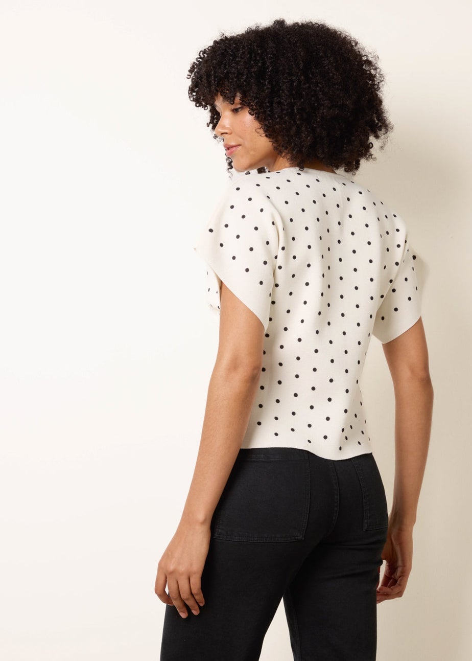 Blue Vanilla Ivory Polka Dot Short-Sleeve Knit Cardigan Top