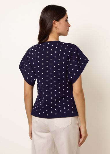 Blue Vanilla Navy Polka Dot Short-Sleeve Knit Cardigan Top