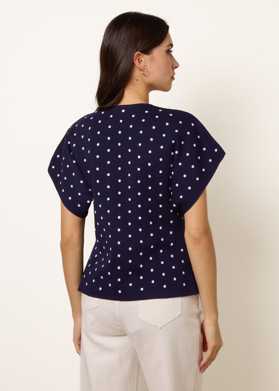 Blue Vanilla Navy Polka Dot Short-Sleeve Knit Cardigan Top