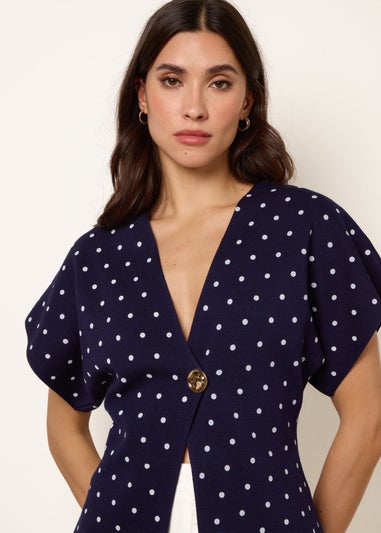 Blue Vanilla Navy Polka Dot Short-Sleeve Knit Cardigan Top