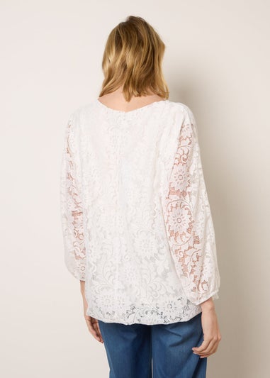 Blue Vanilla Ivory Lace Puffball Batwing Top