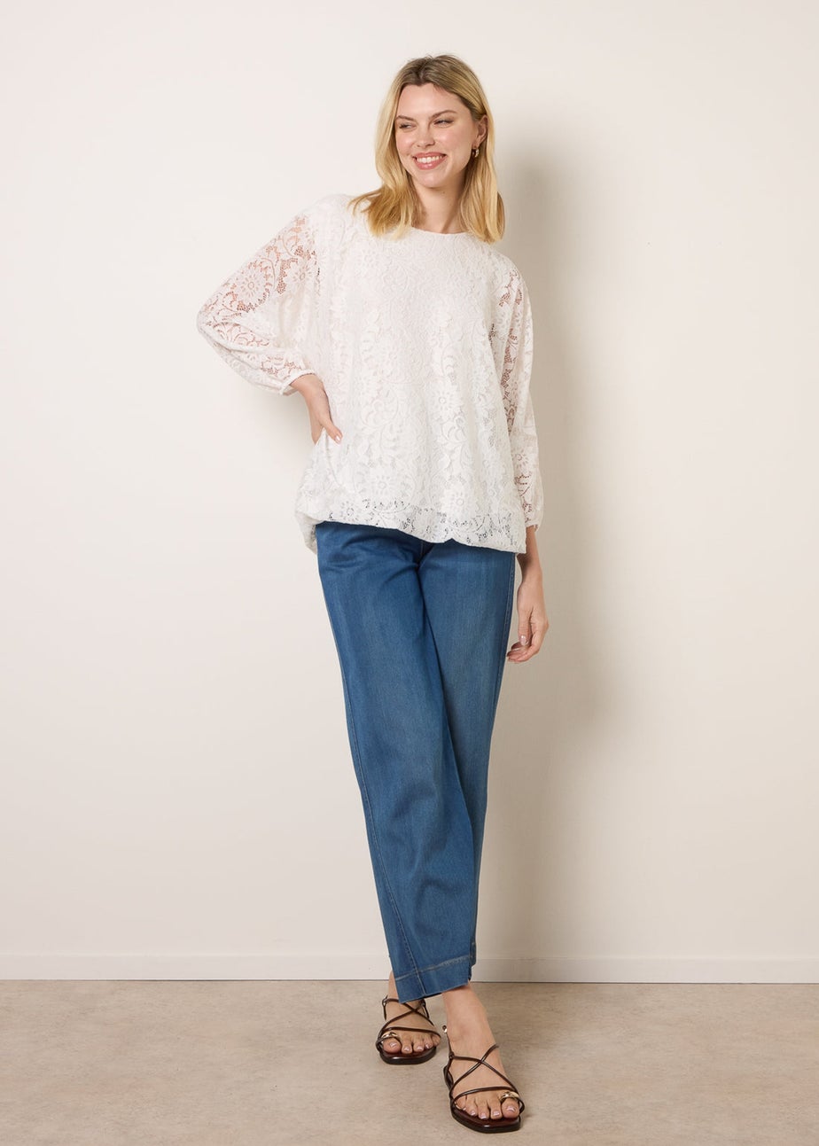 Blue Vanilla Ivory Lace Puffball Batwing Top