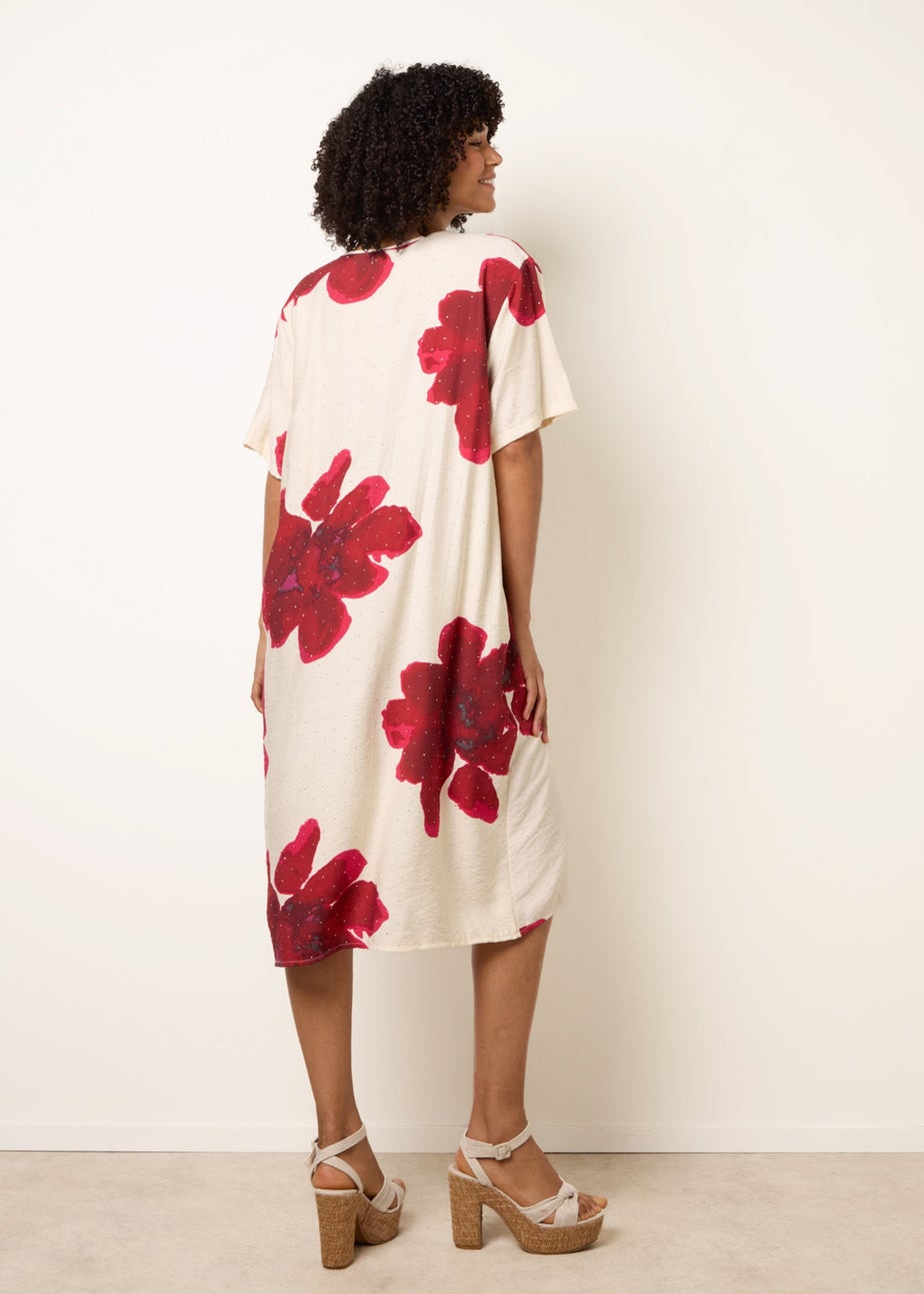 Blue Vanilla Red Floral Print Diamante Detailed Dress