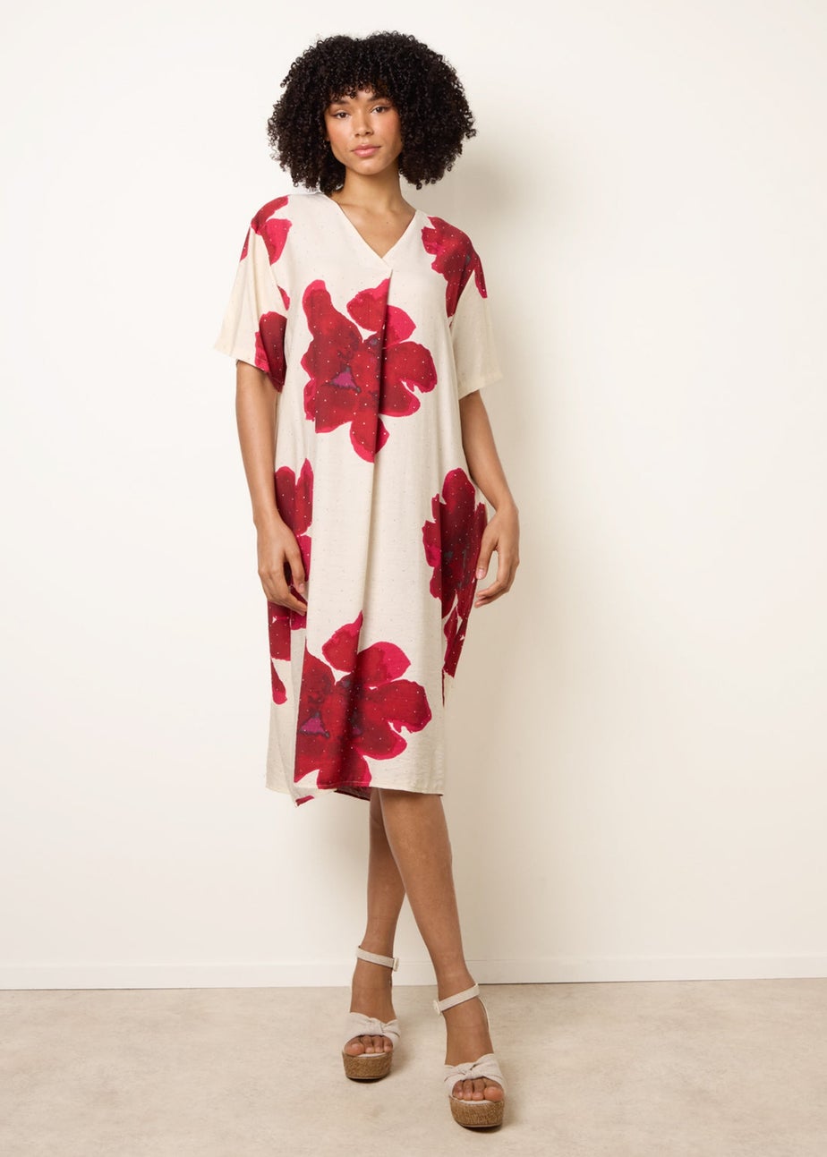 Blue Vanilla Red Floral Print Diamante Detailed Dress