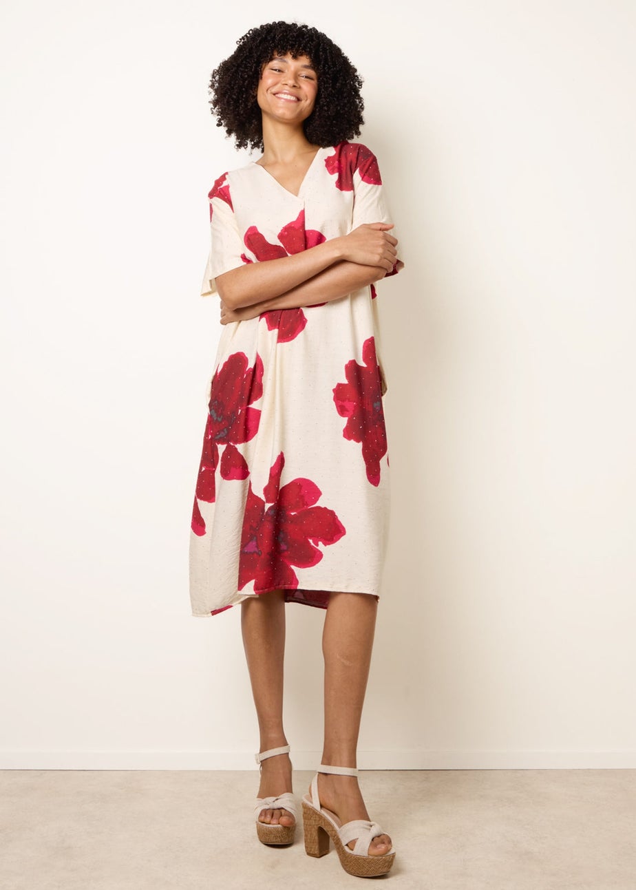 Blue Vanilla Red Floral Print Diamante Detailed Dress