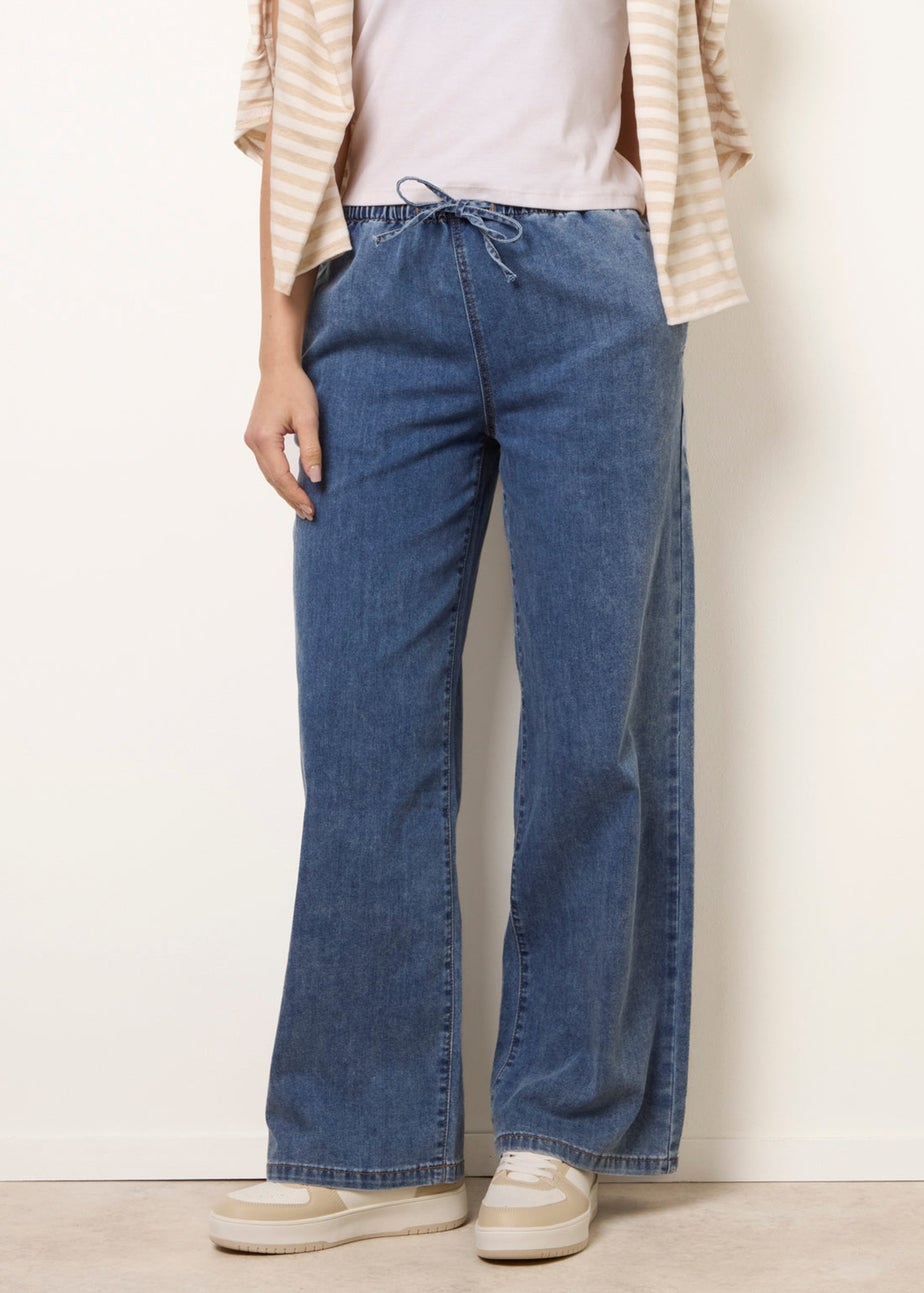 Blue Vanilla Blue Draw String Wide Leg Denim Trousers