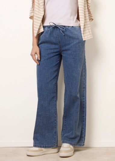 Blue Vanilla Blue Draw String Wide Leg Denim Trousers