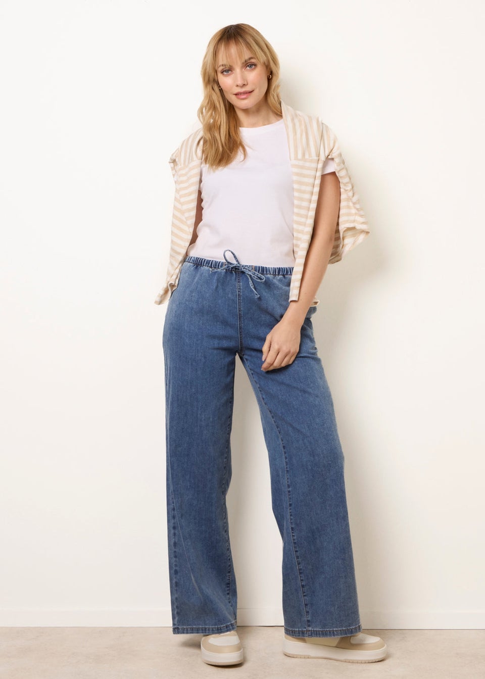 Blue Vanilla Blue Draw String Wide Leg Denim Trousers