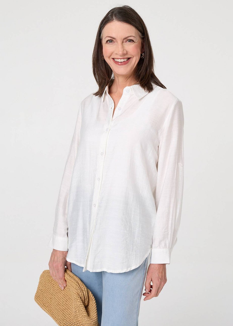 Izabel London White Button-Up Curve Hem Relaxed Shirt