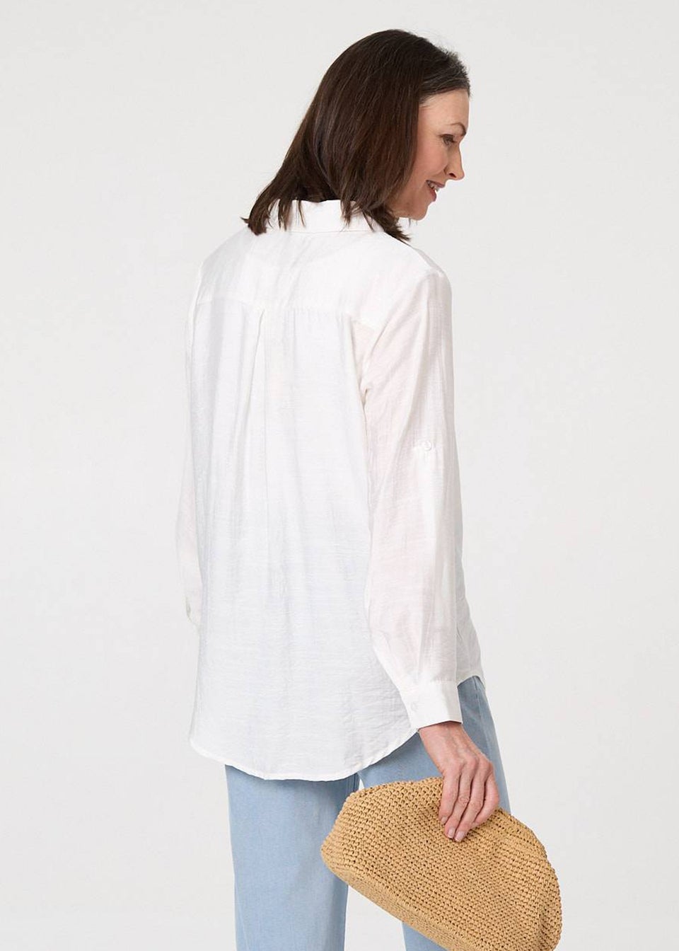 Izabel London White Button-Up Curve Hem Relaxed Shirt