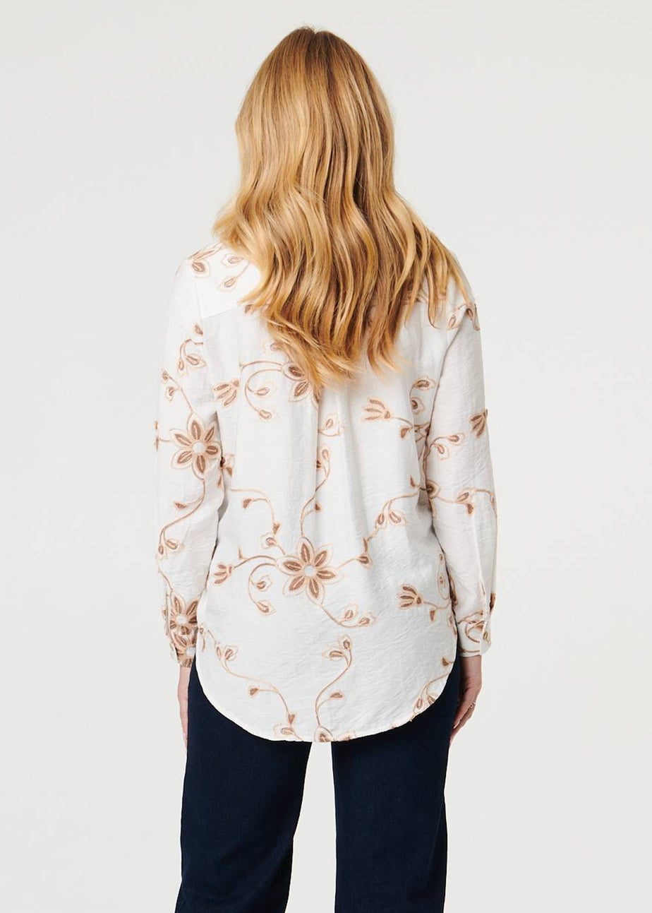 Izabel London White Floral Textured Long Sleeve Shirt